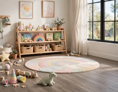 kids bedroom with luxury vinyl plank flooring and soft area rug