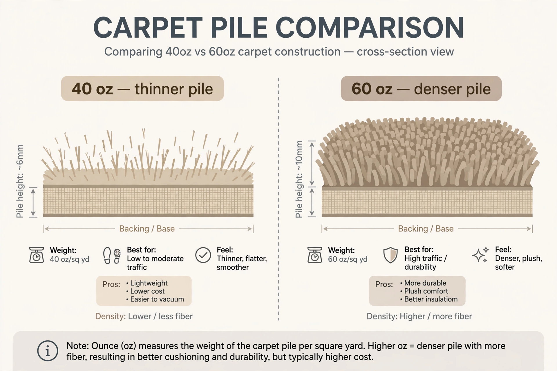 close up of carpet pile fibers showing face weight and backing
