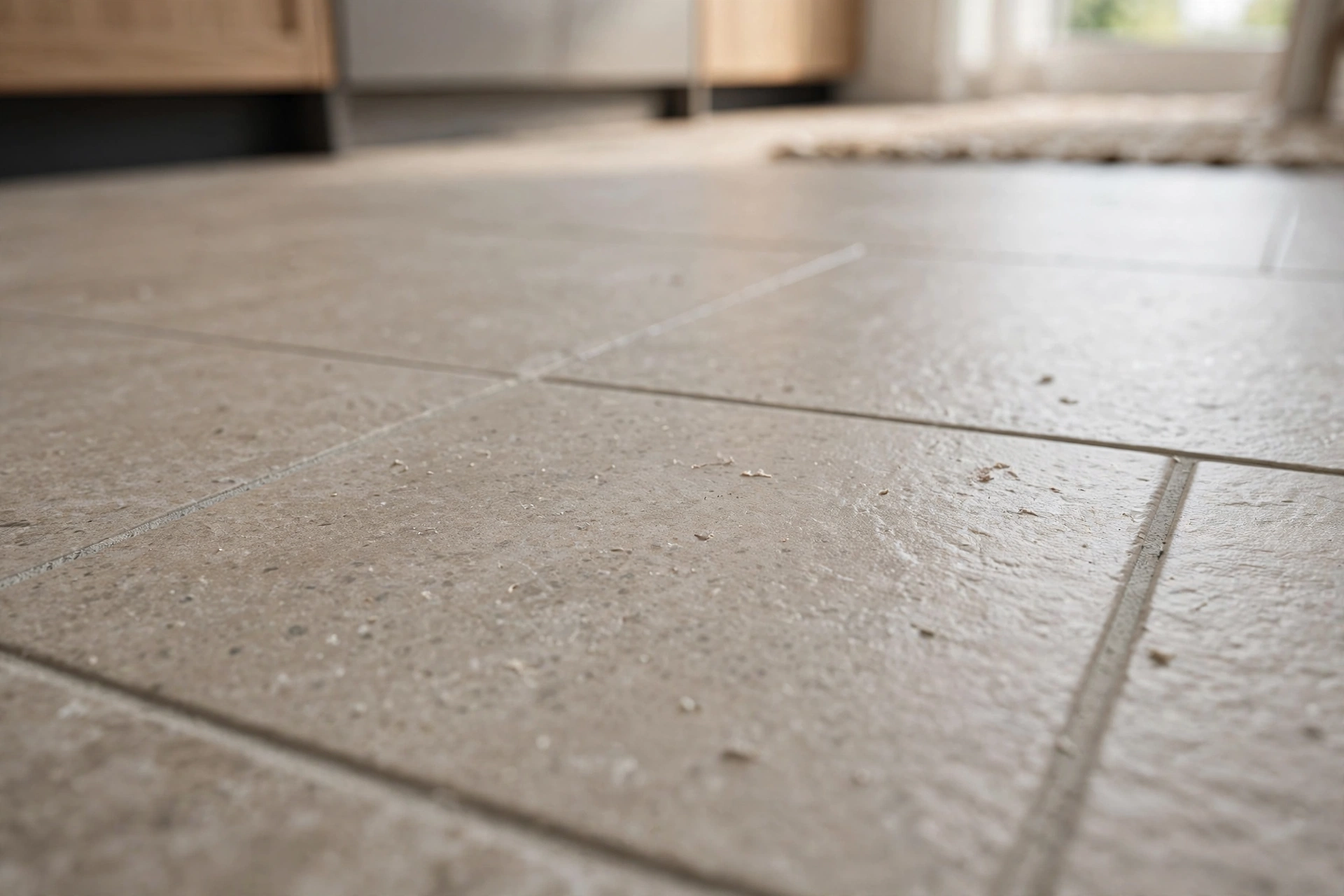 luxury vinyl tile flooring with grout line in kitchen