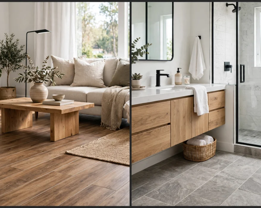 comparison of luxury vinyl plank and luxury vinyl tile flooring in a home