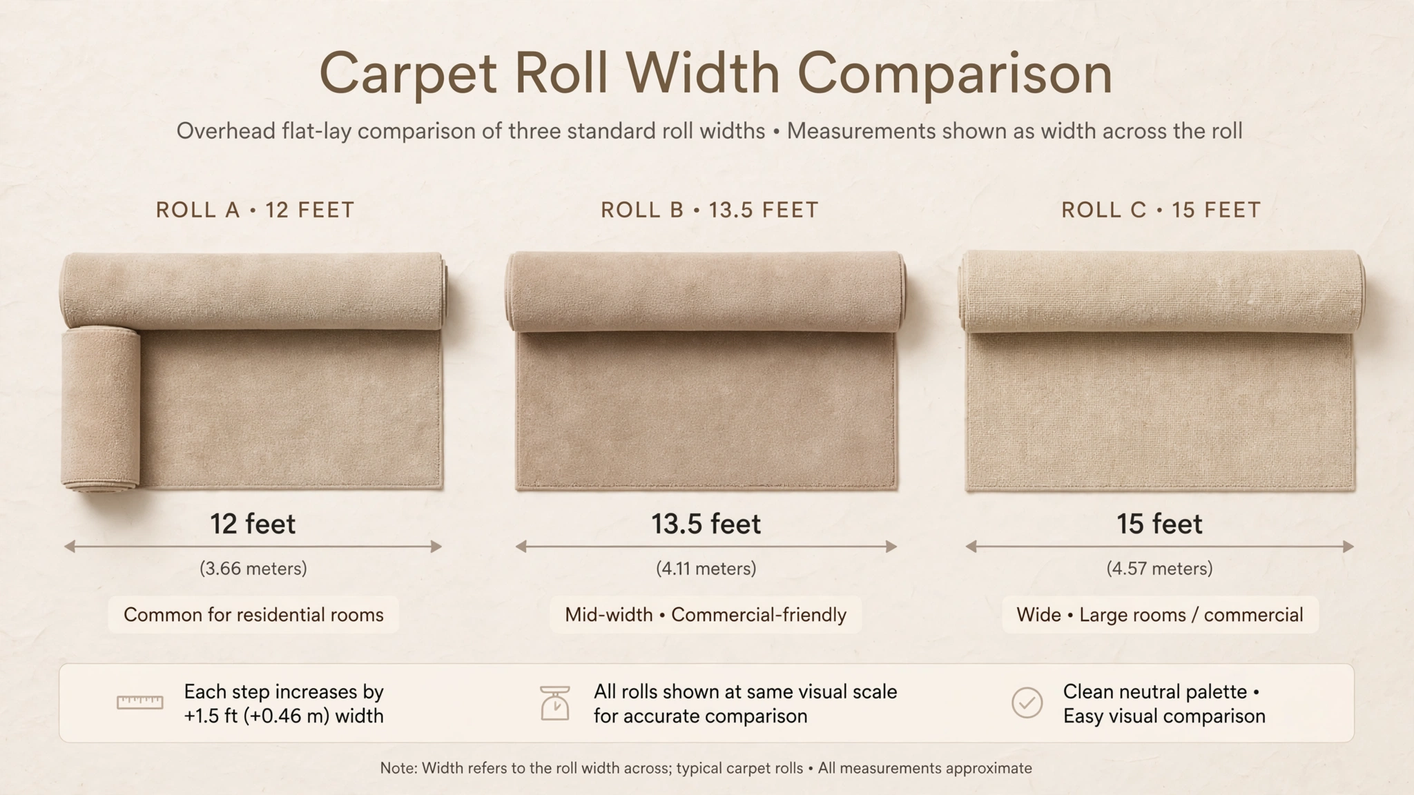 comparison of 12 foot 13.5 foot and 15 foot carpet roll widths