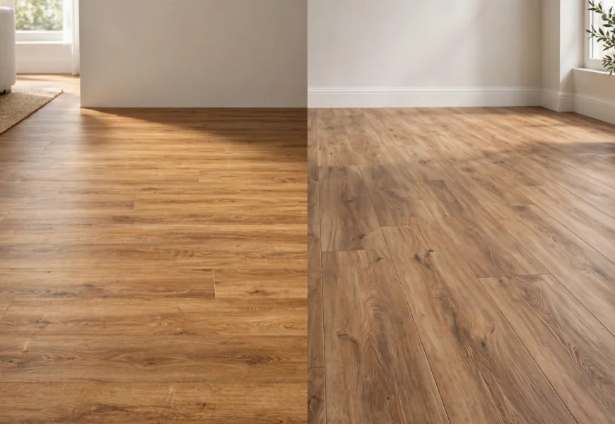 side by side comparison of vinyl flooring and laminate flooring
