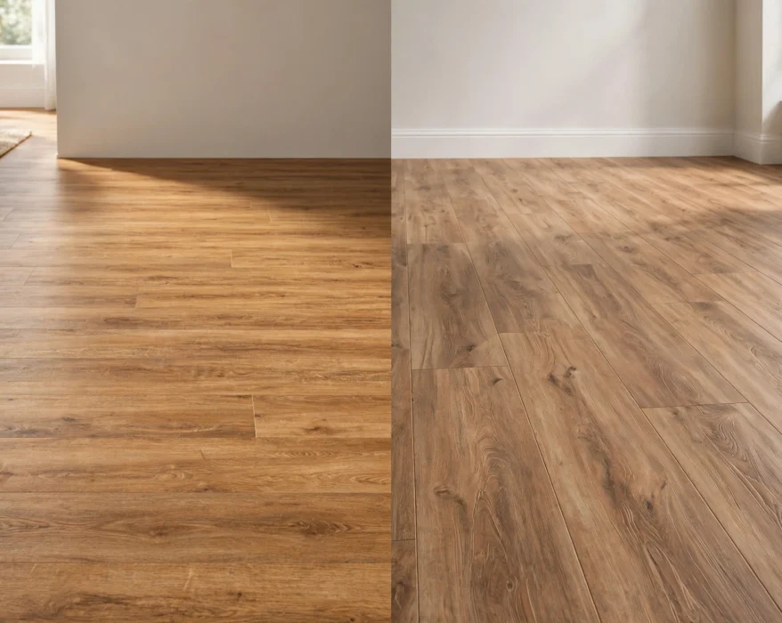 side by side comparison of vinyl flooring and laminate flooring