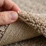 close up of carpet pile fibers showing face weight and backing