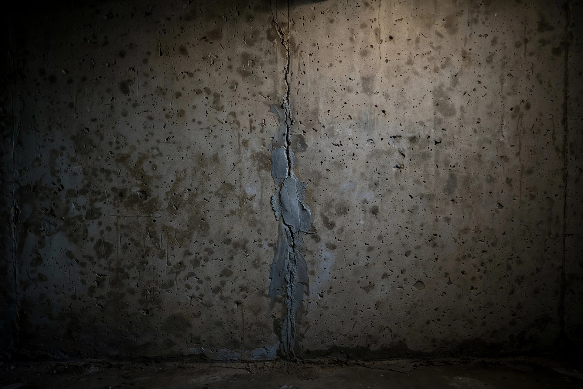 basement wall crack repaired with hydraulic cement