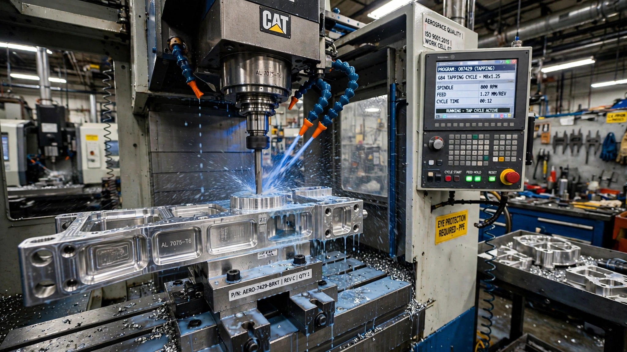 CNC tapping machine threading aerospace component