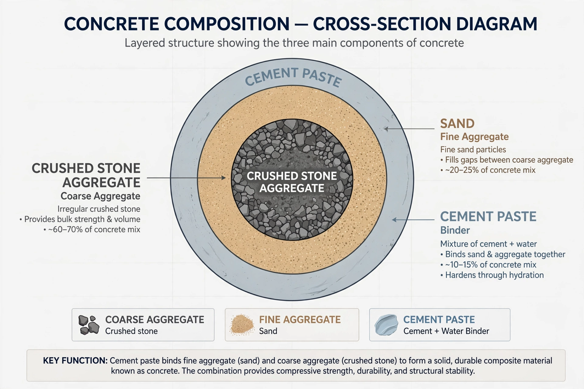 diagram showing concrete composition of cement paste and aggregate