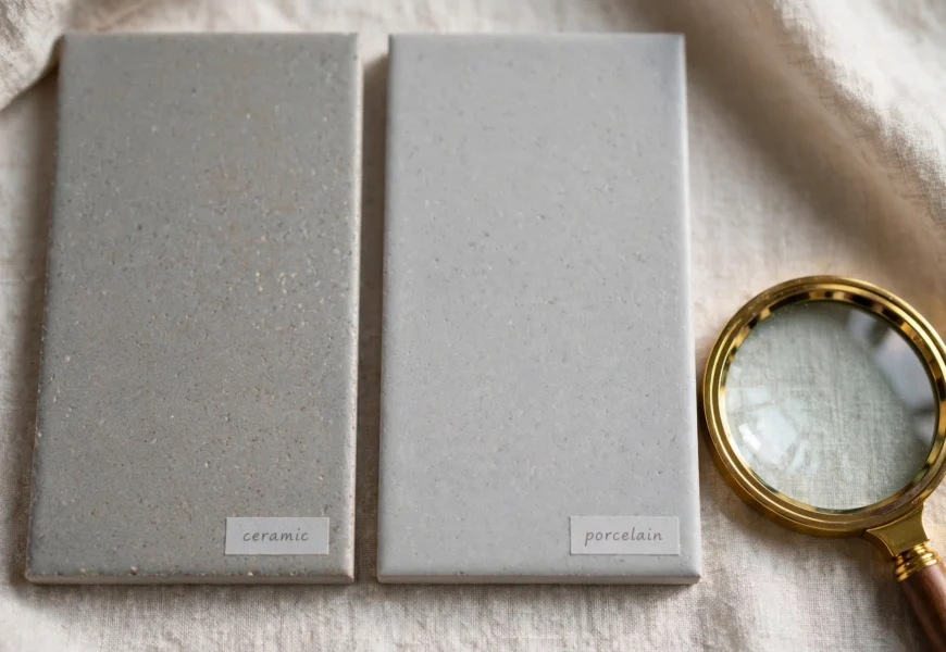 ceramic and porcelain tile samples side by side comparison