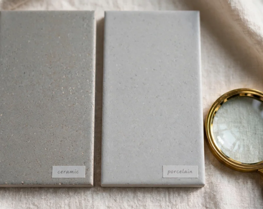 ceramic and porcelain tile samples side by side comparison