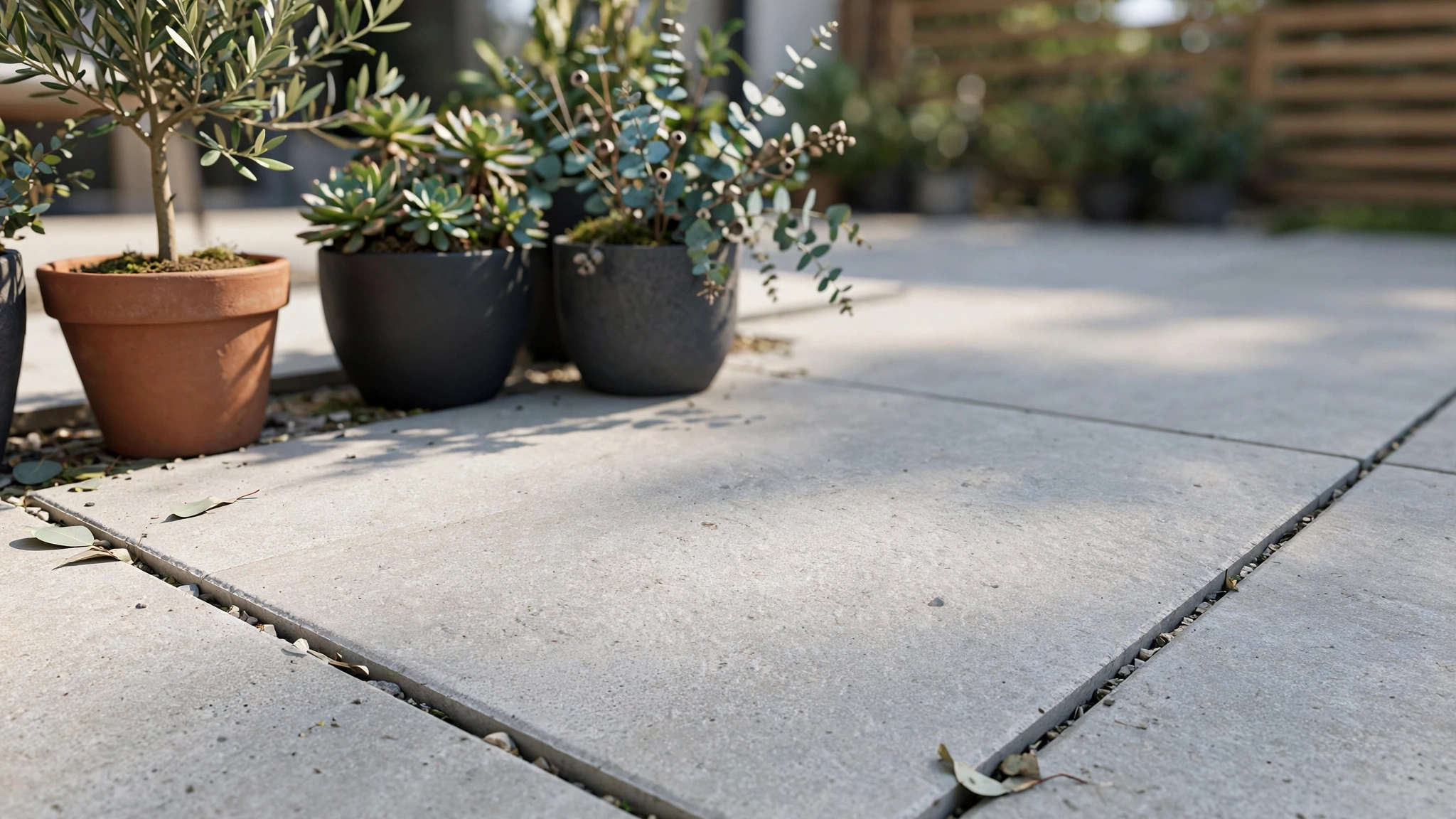 outdoor patio with frost resistant porcelain paver tiles