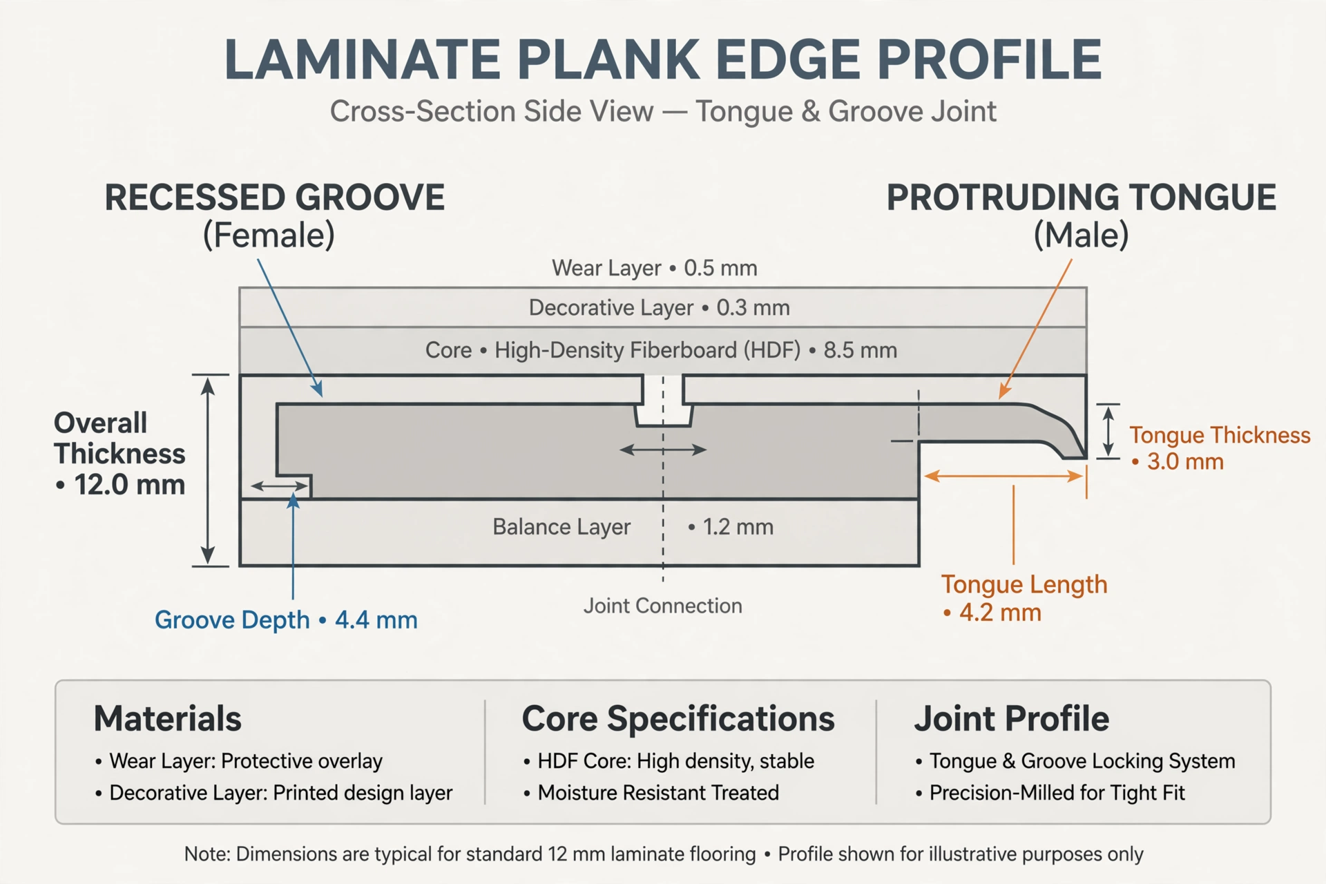 diagram of laminate flooring tongue and groove edge profile