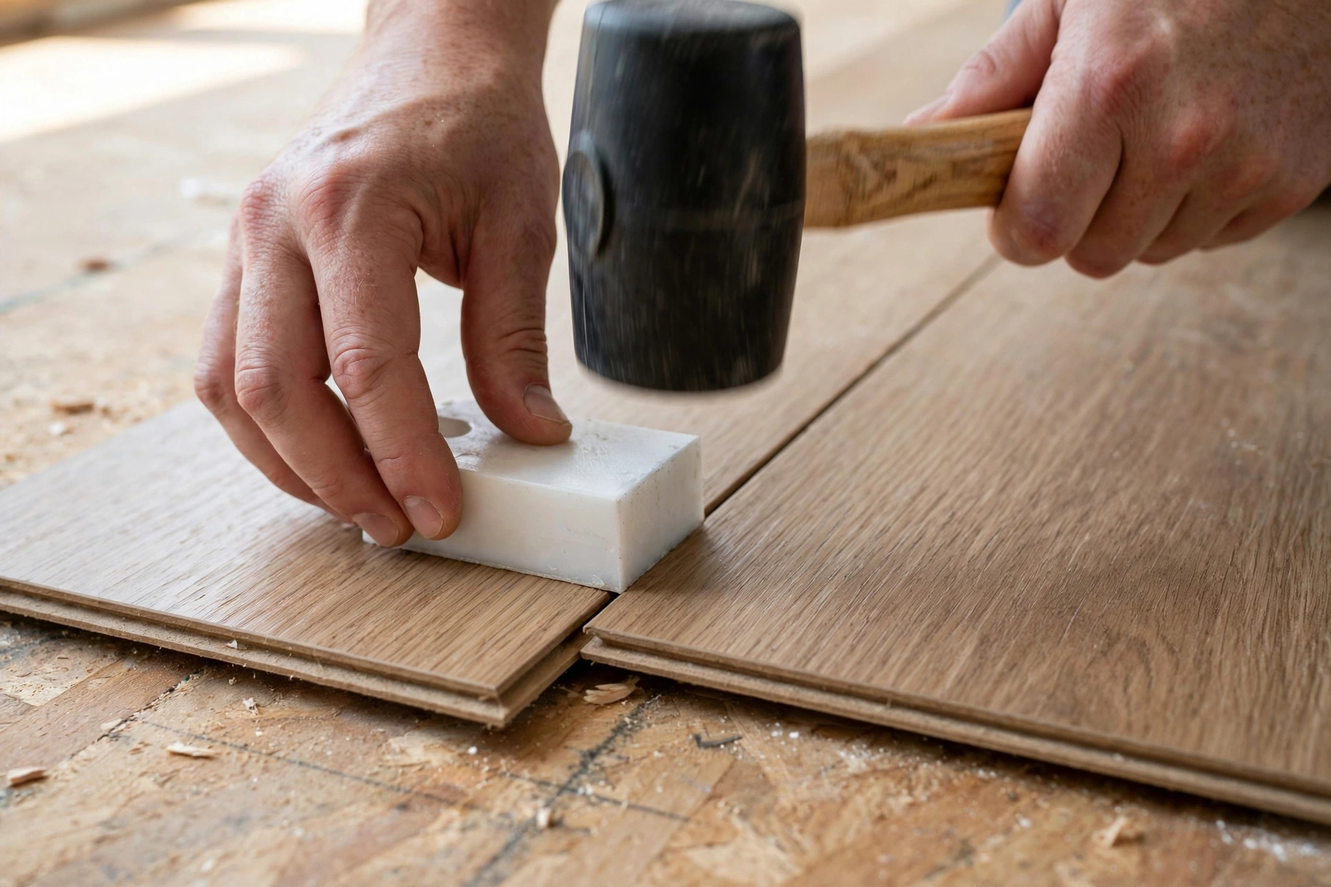 tapping block used to join laminate flooring tongue and groove planks
