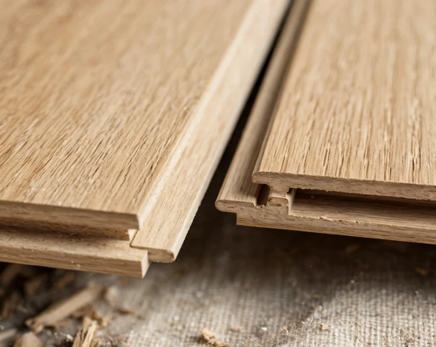 close up of laminate flooring tongue and groove edges before locking