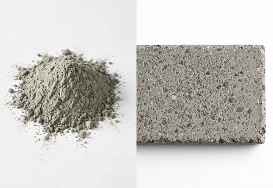 comparison of cement powder and concrete slab with aggregate