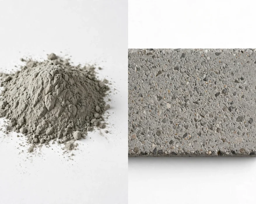 comparison of cement powder and concrete slab with aggregate