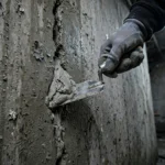 applying hydraulic cement to a crack in concrete wall