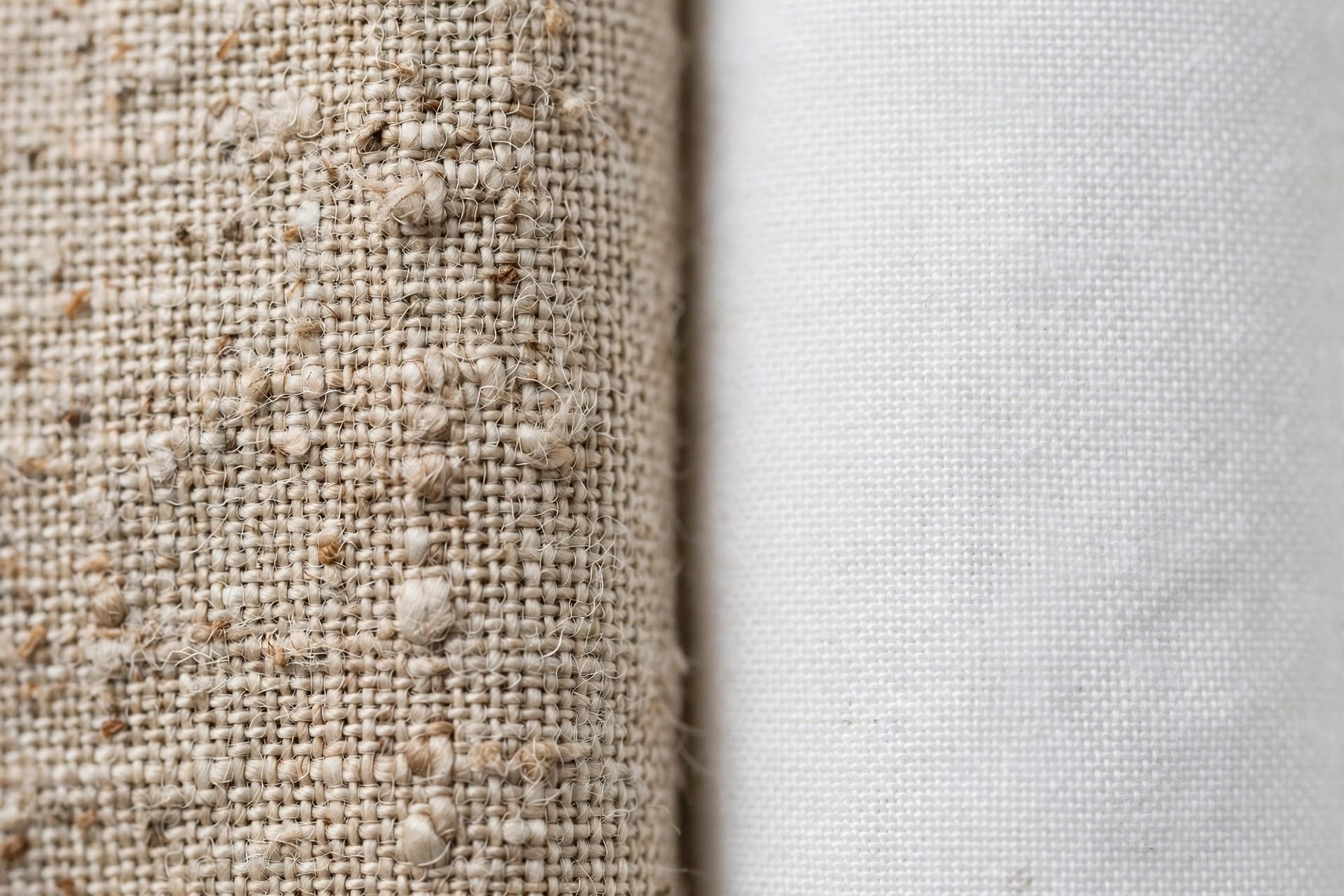 macro comparison of linen and cotton fabric weave texture