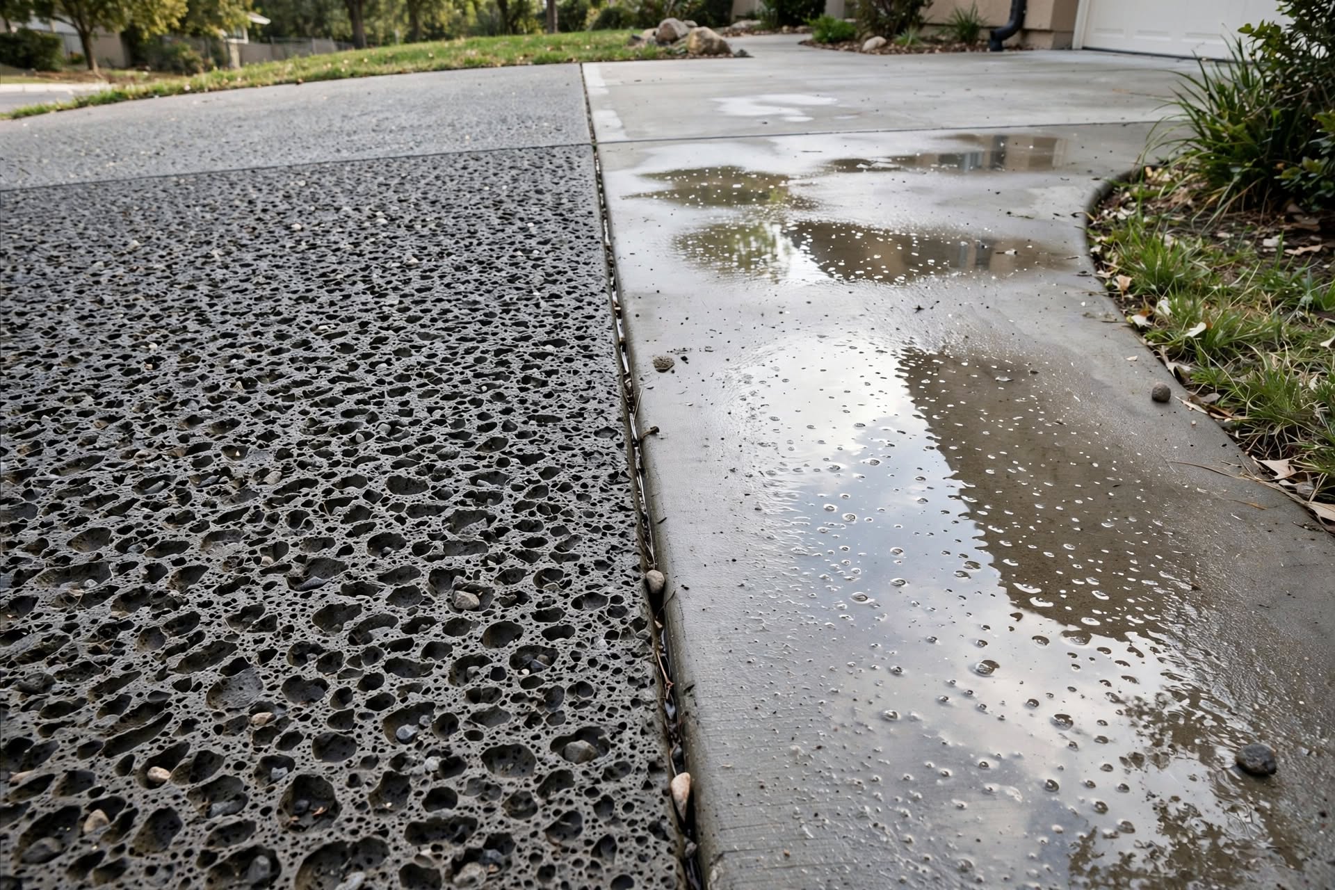 porous concrete driveway compared to standard concrete surface