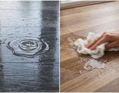 hardwood flooring transitioning to hexagonal tile in entryway