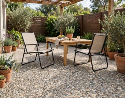 patio with exposed aggregate concrete pebble finish
