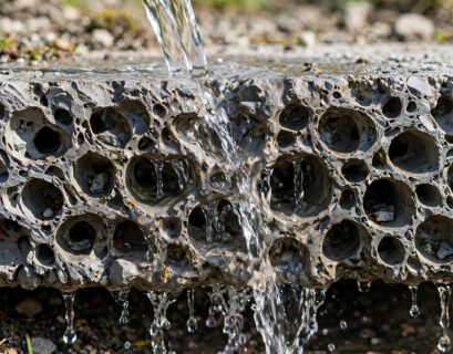 water draining through porous concrete surface