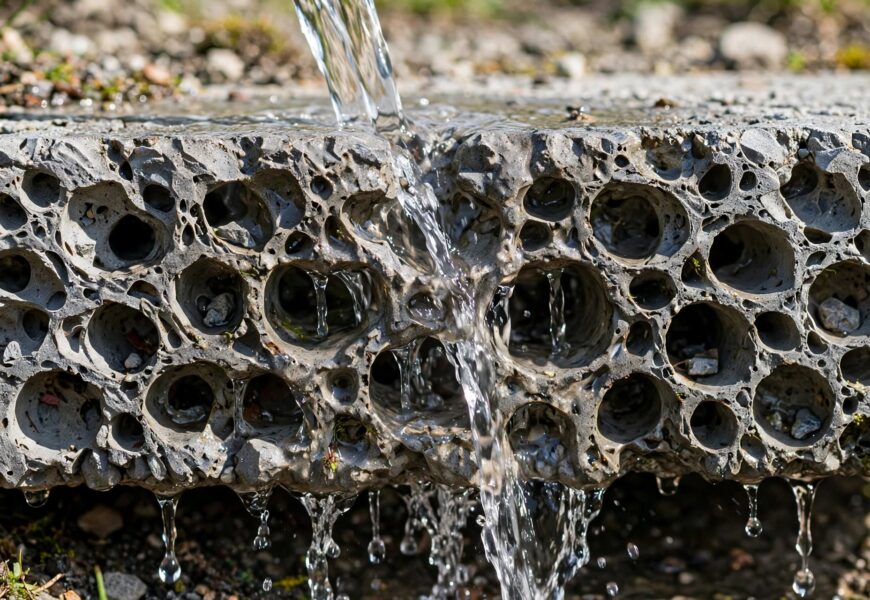water draining through porous concrete surface