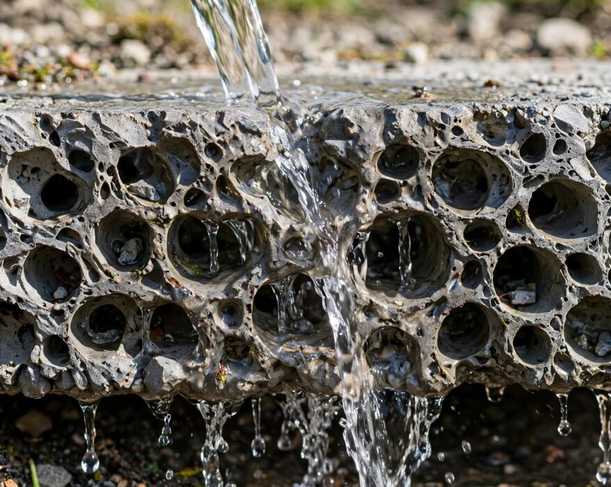 water draining through porous concrete surface